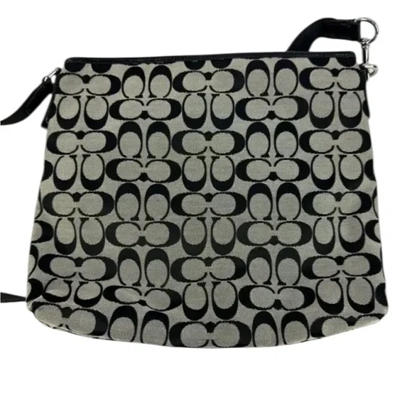 COACH Canvas Signature Monogram Crossbody Black Grey - Picture 2 of 9
